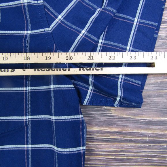 Wallin & Bros NEW Mens Medium Blue Plaid Button Down Short Sleeve Shirt - Picture 5 of 7